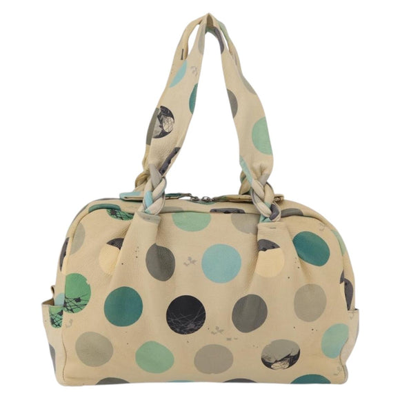 CELINE Boston Bag Leather Beige Silver Auth 208302A