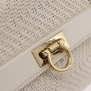 Salvatore Ferragamo Sofia Gancini Hand Bag Leather 2way White Gold Auth 208303-15