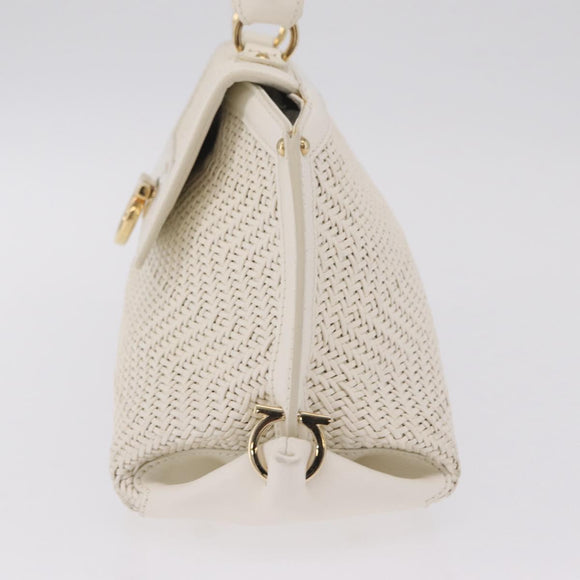 Salvatore Ferragamo Sofia Gancini Hand Bag Leather 2way White Gold Auth 208303