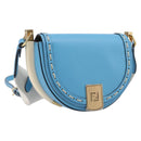 FENDI Moonlight Shoulder Bag Leather Light Blue Gold 8BT346 Auth 208306M-1