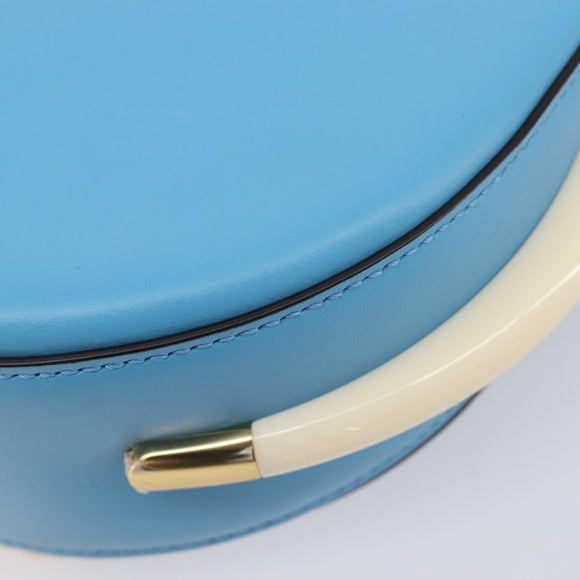 FENDI Moonlight Shoulder Bag Leather Light Blue Gold 8BT346 Auth 208306M