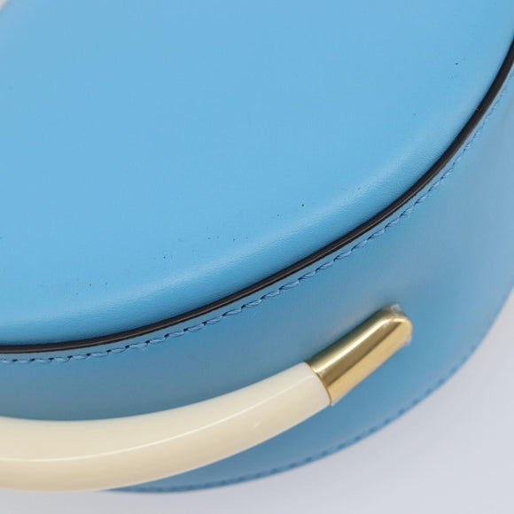 FENDI Moonlight Shoulder Bag Leather Light Blue Gold 8BT346 Auth 208306M