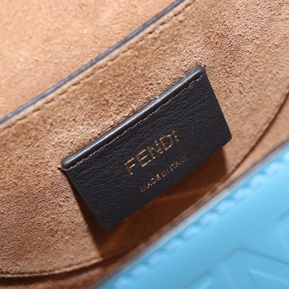 FENDI Moonlight Shoulder Bag Leather Light Blue Gold 8BT346 Auth 208306M