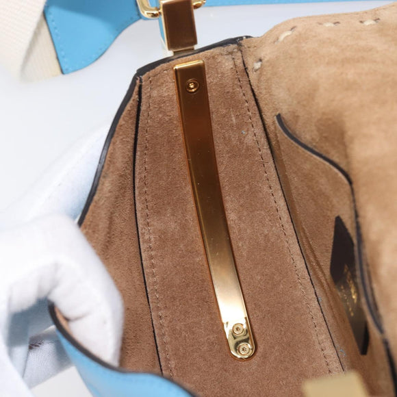FENDI Moonlight Shoulder Bag Leather Light Blue Gold 8BT346 Auth 208306M