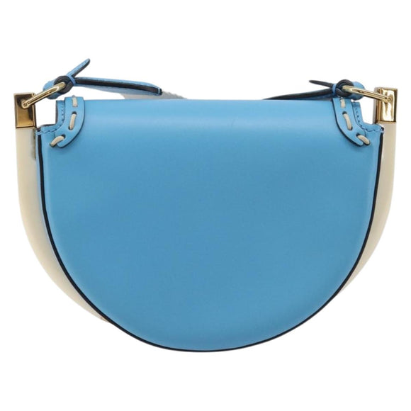 FENDI Moonlight Shoulder Bag Leather Light Blue Gold 8BT346 Auth 208306M