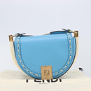 FENDI Moonlight Shoulder Bag Leather Light Blue Gold 8BT346 Auth 208306M-31