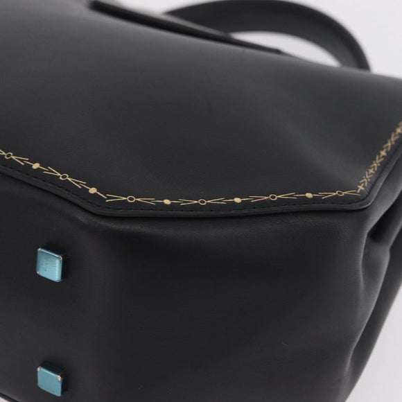 Cartier Garland Cartier Hand Bag Leather Black Gold Auth 208307A