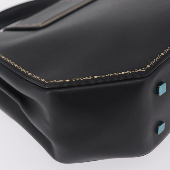 Cartier Garland Cartier Hand Bag Leather Black Gold Auth 208307A