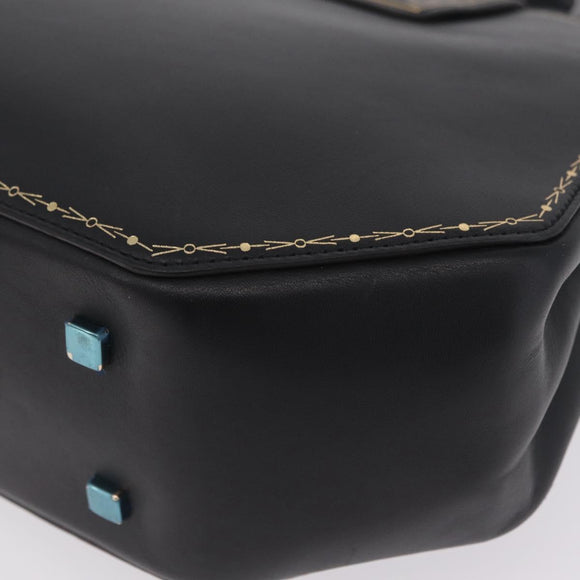 Cartier Garland Cartier Hand Bag Leather Black Gold Auth 208307A