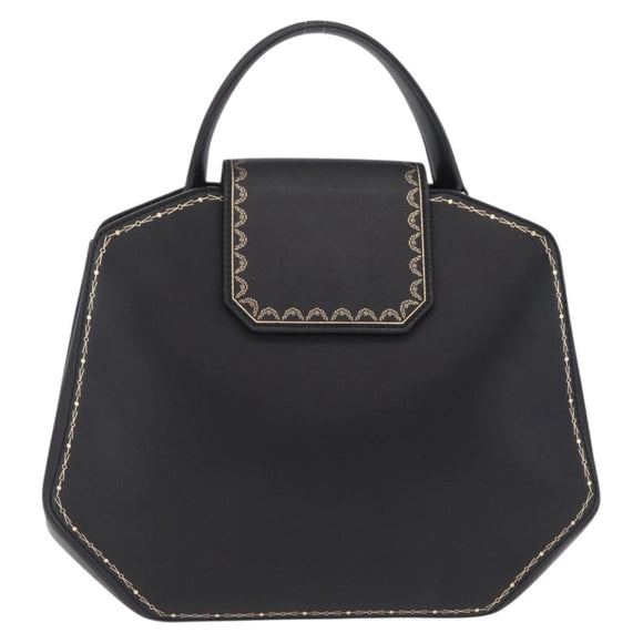 Cartier Garland Cartier Hand Bag Leather Black Gold Auth 208307A