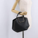 Cartier Garland Cartier Hand Bag Leather Black Gold Auth 208307A-29