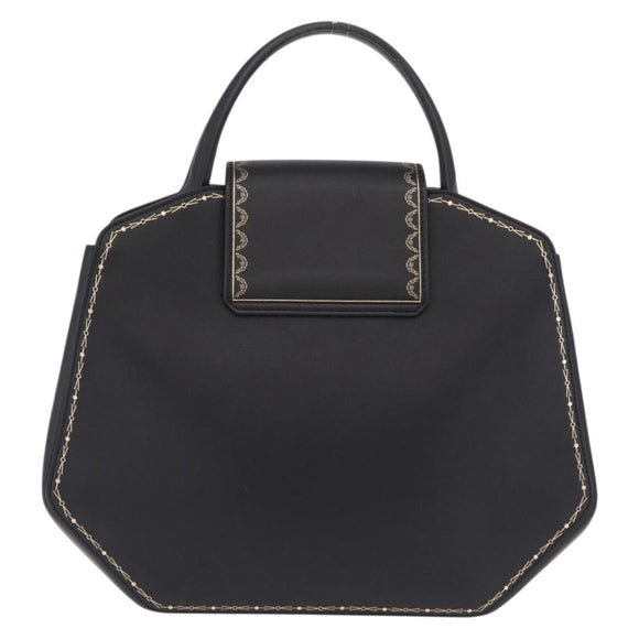 Cartier Garland Cartier Hand Bag Leather Black Gold Auth 208307A