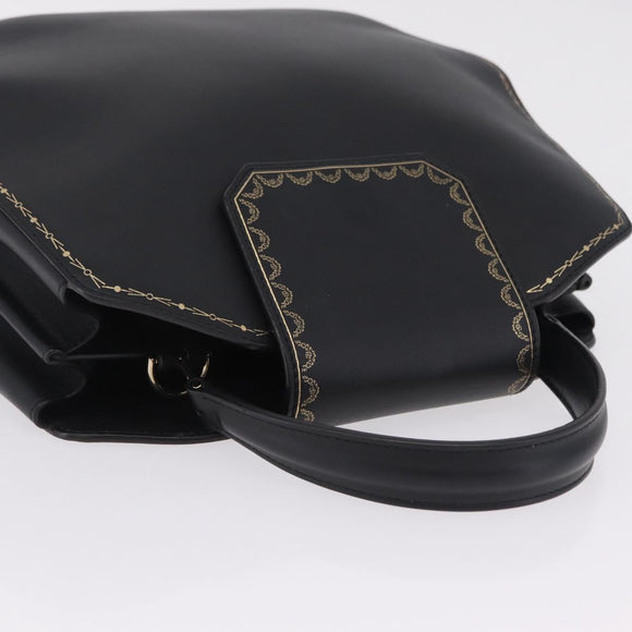 Cartier Garland Cartier Hand Bag Leather Black Gold Auth 208307A