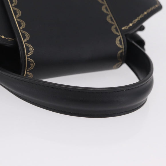 Cartier Garland Cartier Hand Bag Leather Black Gold Auth 208307A