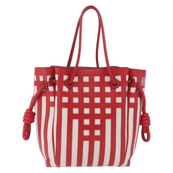 LOEWE Tote Bag Leather Red Silver Auth 208308A