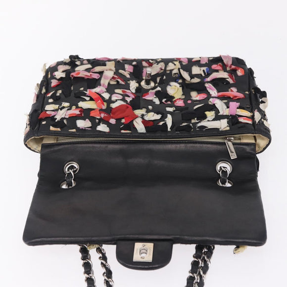 CHANEL Chain Shoulder Bag Lamb Skin Black Silver CC Auth 208312SAM