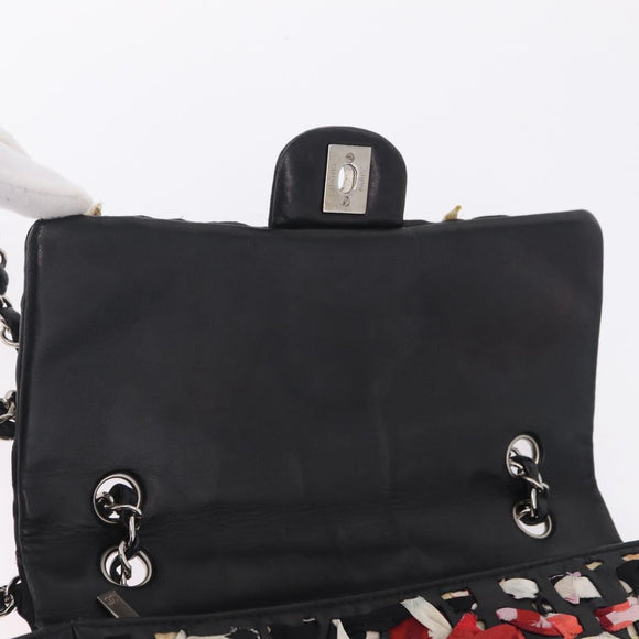 CHANEL Chain Shoulder Bag Lamb Skin Black Silver CC Auth 208312SAM