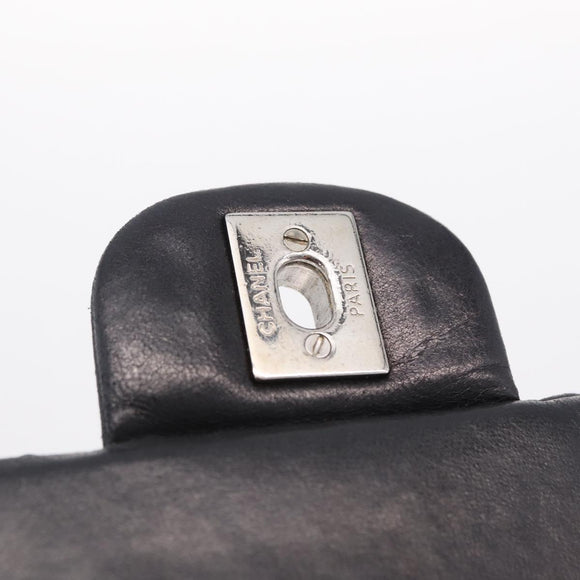 CHANEL Chain Shoulder Bag Lamb Skin Black Silver CC Auth 208312SAM