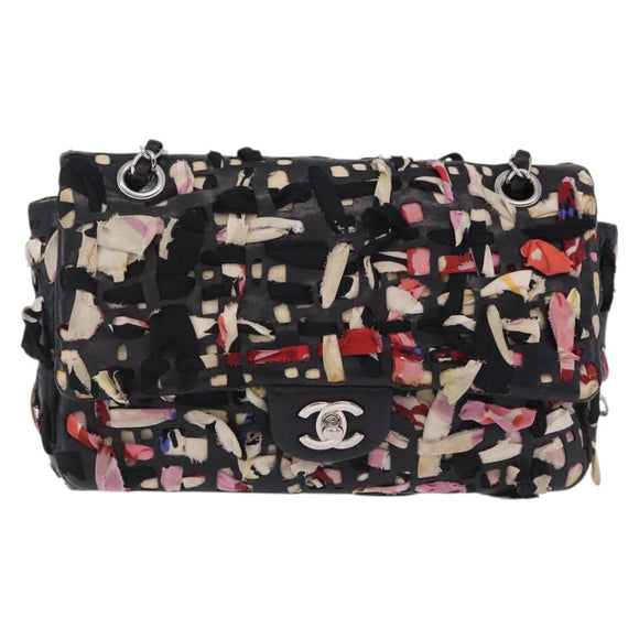 CHANEL Chain Shoulder Bag Lamb Skin Black Silver CC Auth 208312SAM
