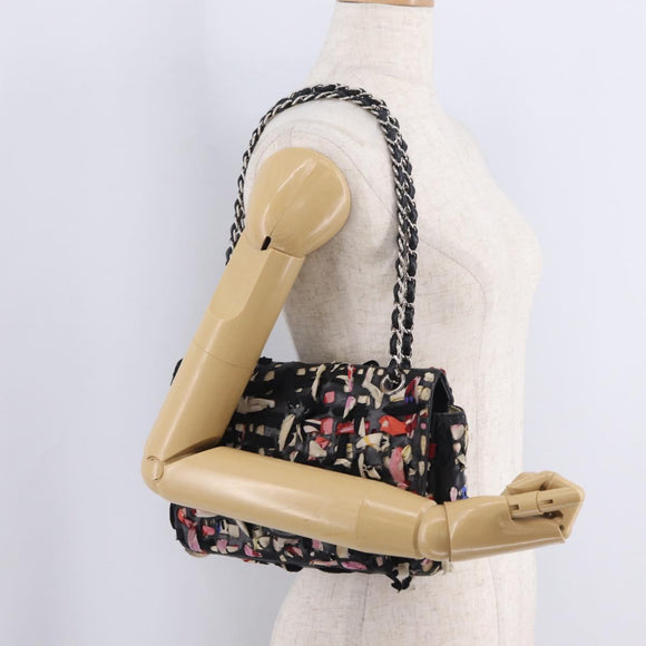 CHANEL Chain Shoulder Bag Lamb Skin Black Silver CC Auth 208312SAM