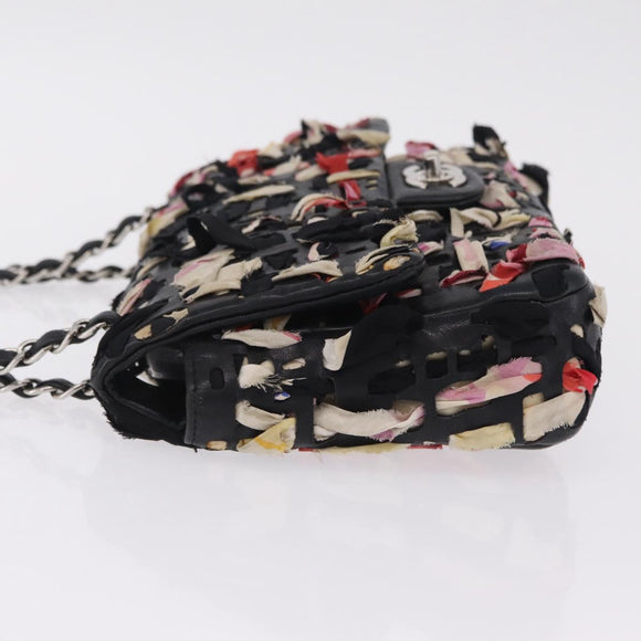 CHANEL Chain Shoulder Bag Lamb Skin Black Silver CC Auth 208312SAM