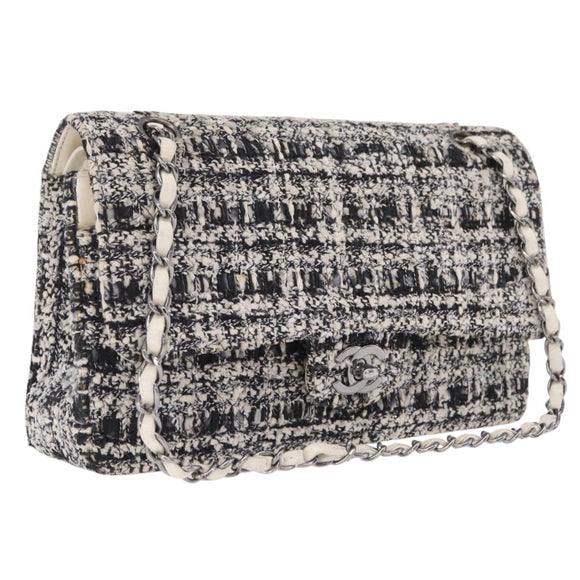 CHANEL Matelasse 25 Chain Shoulder Bag Tweed Black Silver CC Auth 208313SAM