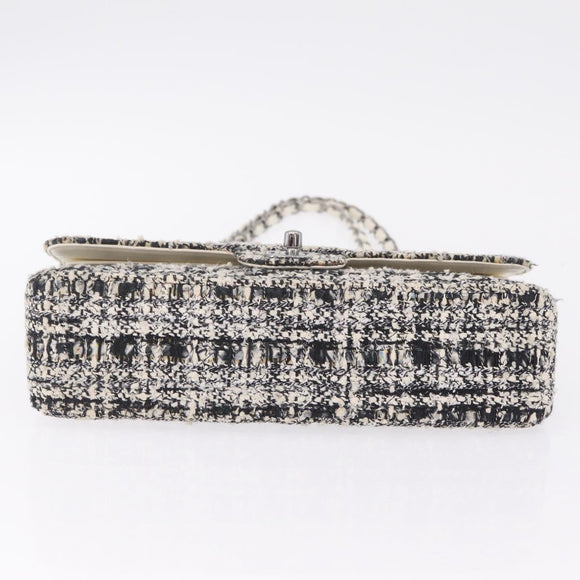 CHANEL Matelasse 25 Chain Shoulder Bag Tweed Black Silver CC Auth 208313SAM
