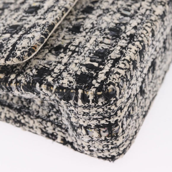 CHANEL Matelasse 25 Chain Shoulder Bag Tweed Black Silver CC Auth 208313SAM