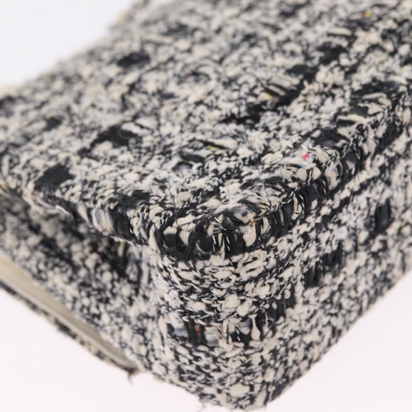 CHANEL Matelasse 25 Chain Shoulder Bag Tweed Black Silver CC Auth 208313SAM