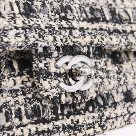 CHANEL Matelasse 25 Chain Shoulder Bag Tweed Black Silver CC Auth 208313SAM