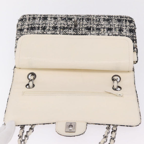 CHANEL Matelasse 25 Chain Shoulder Bag Tweed Black Silver CC Auth 208313SAM