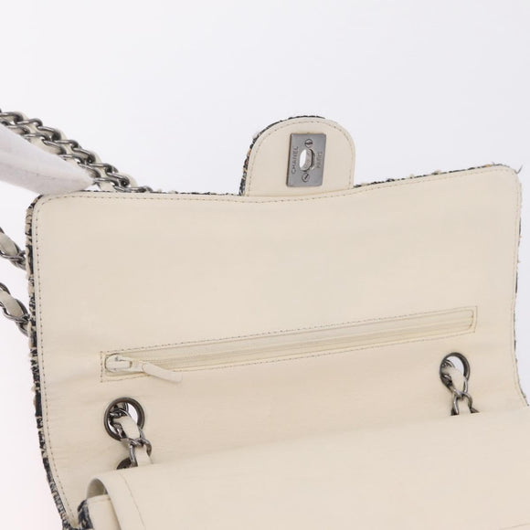 CHANEL Matelasse 25 Chain Shoulder Bag Tweed Black Silver CC Auth 208313SAM