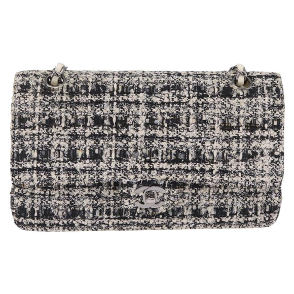 CHANEL Matelasse 25 Chain Shoulder Bag Tweed Black Silver CC Auth 208313SAM