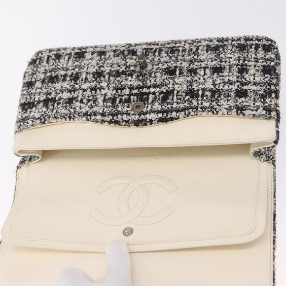 CHANEL Matelasse 25 Chain Shoulder Bag Tweed Black Silver CC Auth 208313SAM