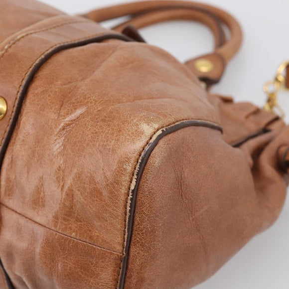 Miu Miu Matelasse Hand Bag Vitellolux 2way Brown Gold Auth 208314A