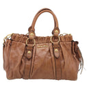 Miu Miu Matelasse Hand Bag Vitellolux 2way Brown Gold Auth 208314A-2