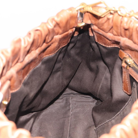 Miu Miu Matelasse Hand Bag Vitellolux 2way Brown Gold Auth 208314A