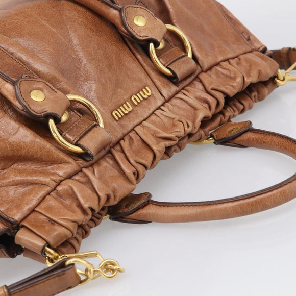 Miu Miu Matelasse Hand Bag Vitellolux 2way Brown Gold Auth 208314A