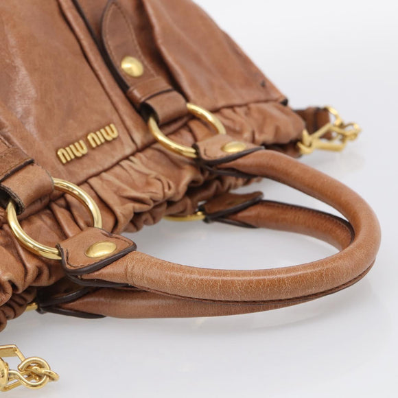 Miu Miu Matelasse Hand Bag Vitellolux 2way Brown Gold Auth 208314A