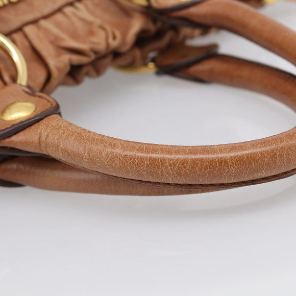 Miu Miu Matelasse Hand Bag Vitellolux 2way Brown Gold Auth 208314A