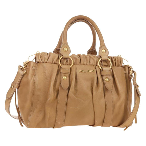 Miu Miu Matelasse Hand Bag Vitellolux 2way Brown Gold Auth 208315M