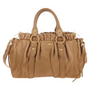 Miu Miu Matelasse Hand Bag Vitellolux 2way Brown Gold Auth 208315M-2