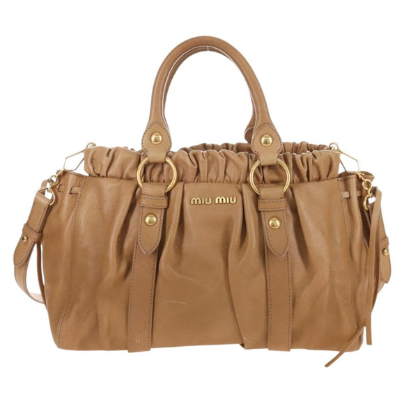Miu Miu Matelasse Hand Bag Vitellolux 2way Brown Gold Auth 208315M
