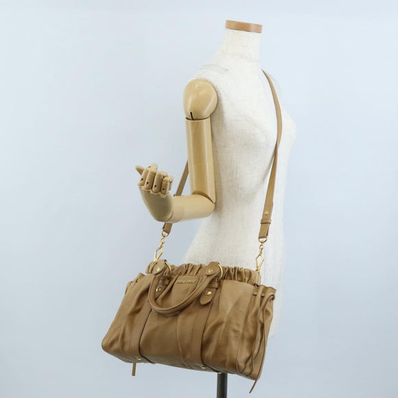 Miu Miu Matelasse Hand Bag Vitellolux 2way Brown Gold Auth 208315M