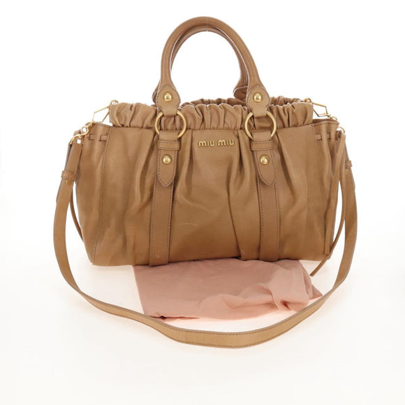 Miu Miu Matelasse Hand Bag Vitellolux 2way Brown Gold Auth 208315M