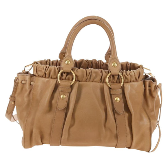 Miu Miu Matelasse Hand Bag Vitellolux 2way Brown Gold Auth 208315M