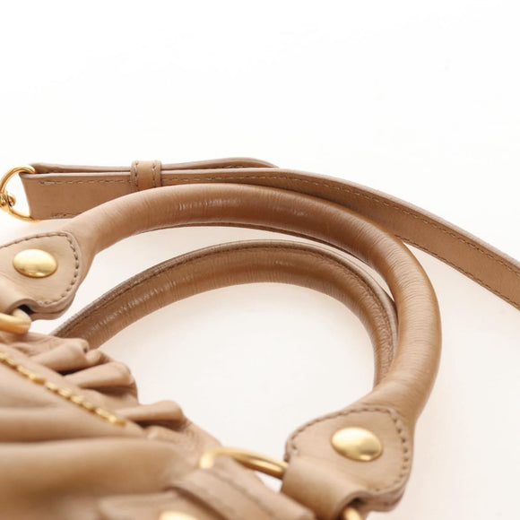 Miu Miu Matelasse Hand Bag Vitellolux 2way Brown Gold Auth 208315M