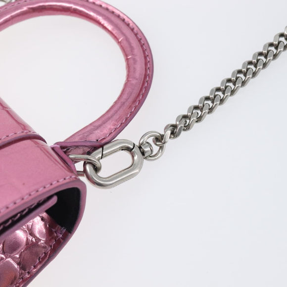 Balenciaga Chain Hour Glass Bag Leather 2way Pink Silver 664676 Auth 208322M
