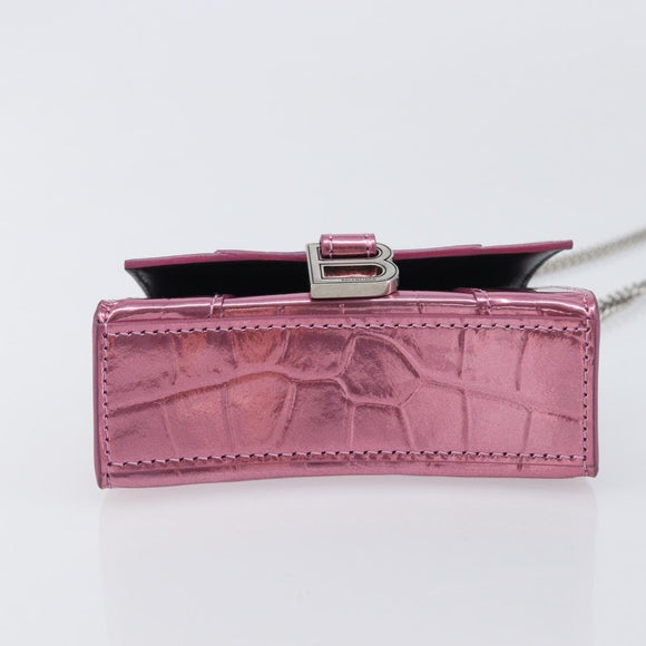 Balenciaga Chain Hour Glass Bag Leather 2way Pink Silver 664676 Auth 208322M