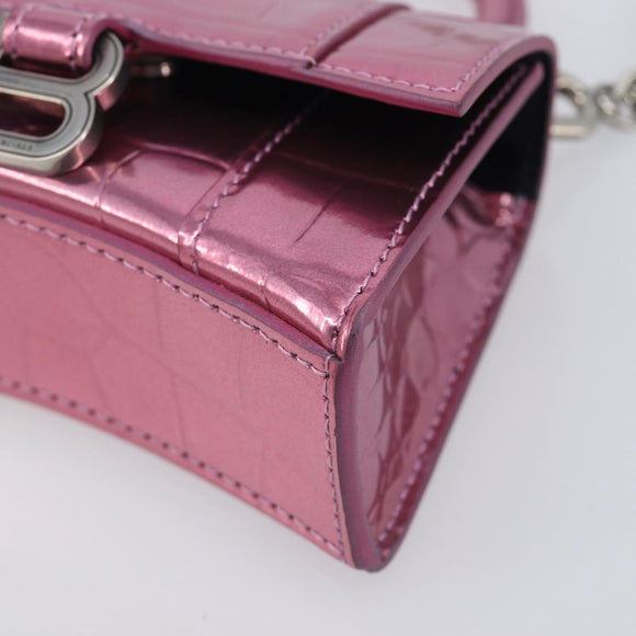 Balenciaga Chain Hour Glass Bag Leather 2way Pink Silver 664676 Auth 208322M